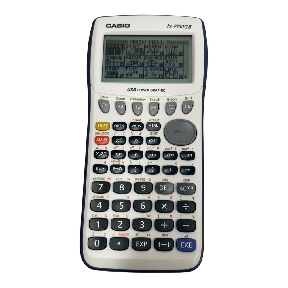 Casio fx-9750GII Graphing Calculator White Blue Tested Working USB